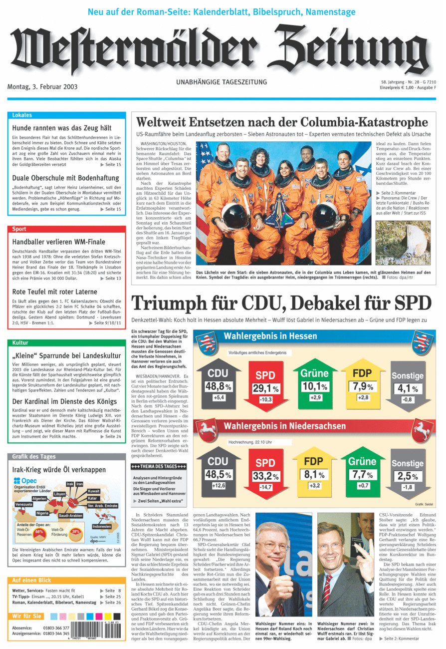 Westerwälder Zeitung vom Montag, 03.02.2003