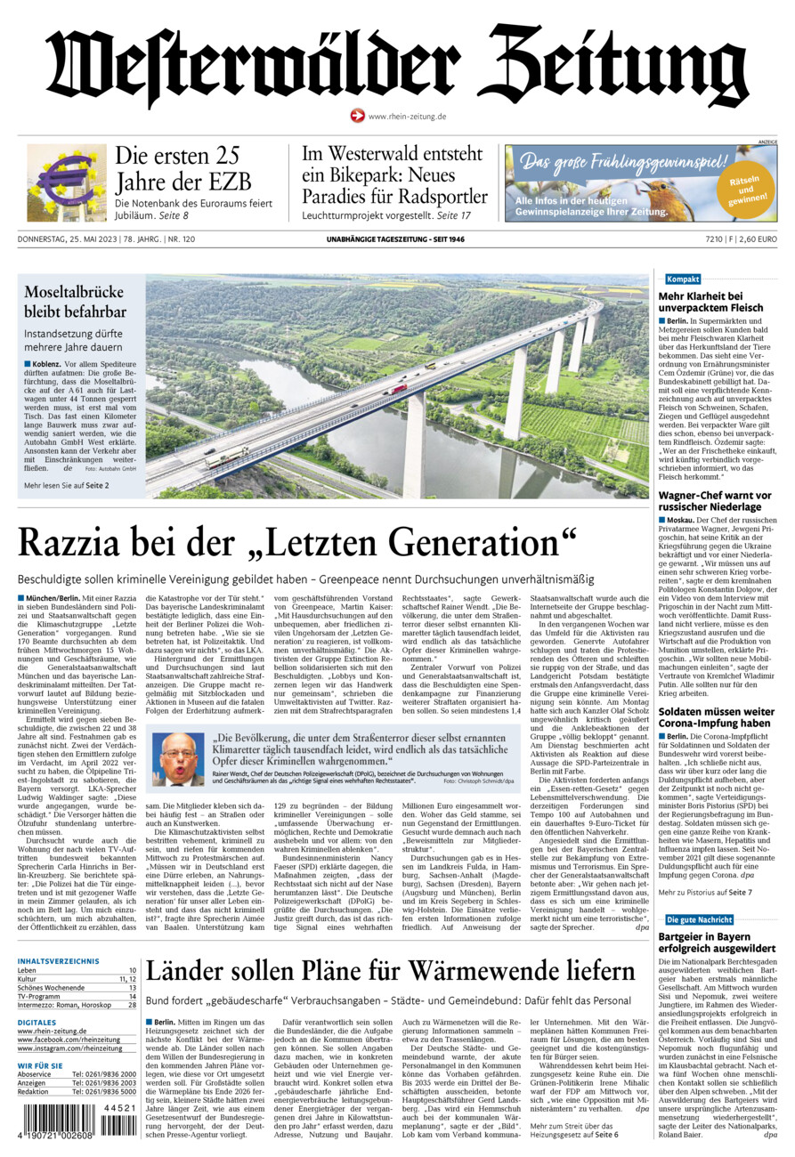 Westerwälder Zeitung vom Donnerstag, 25.05.2023