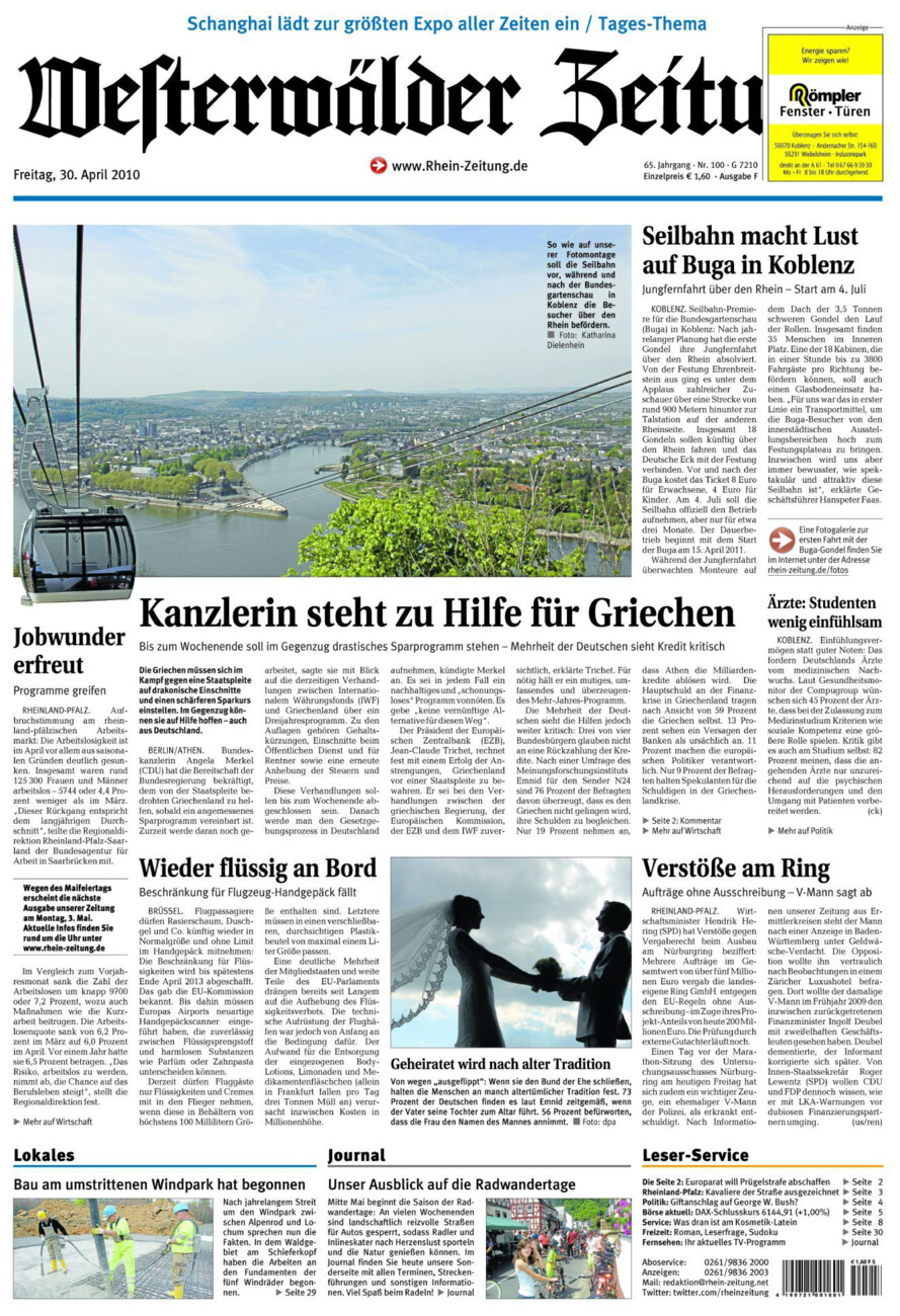 Westerwälder Zeitung vom Freitag, 30.04.2010