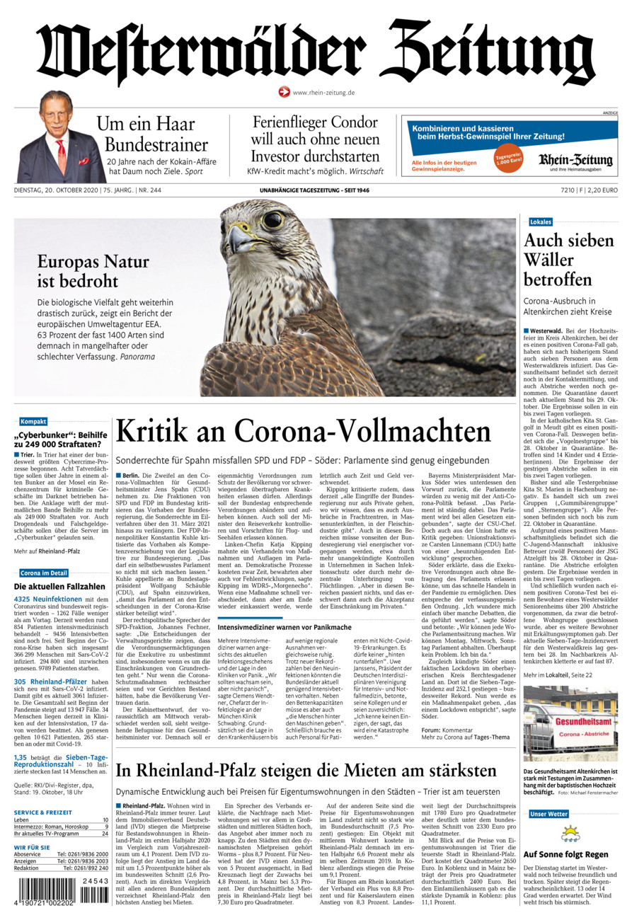 Westerwälder Zeitung vom Dienstag, 20.10.2020