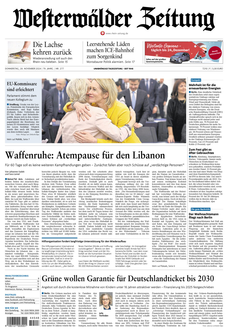 Westerwälder Zeitung vom Donnerstag, 28.11.2024