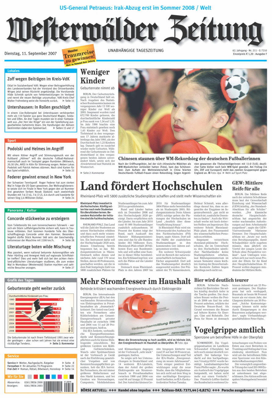 Westerwälder Zeitung vom Dienstag, 11.09.2007