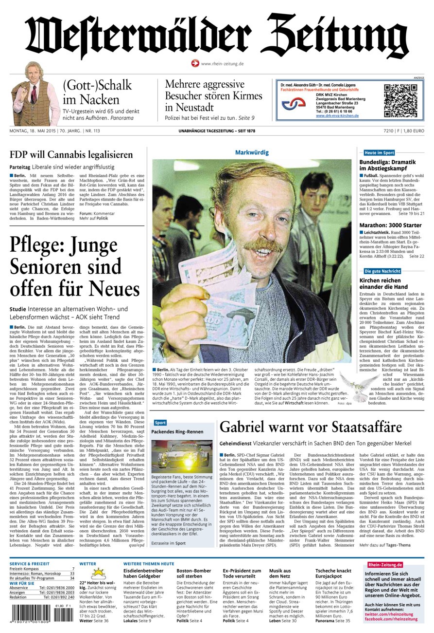 Westerwälder Zeitung vom Montag, 18.05.2015