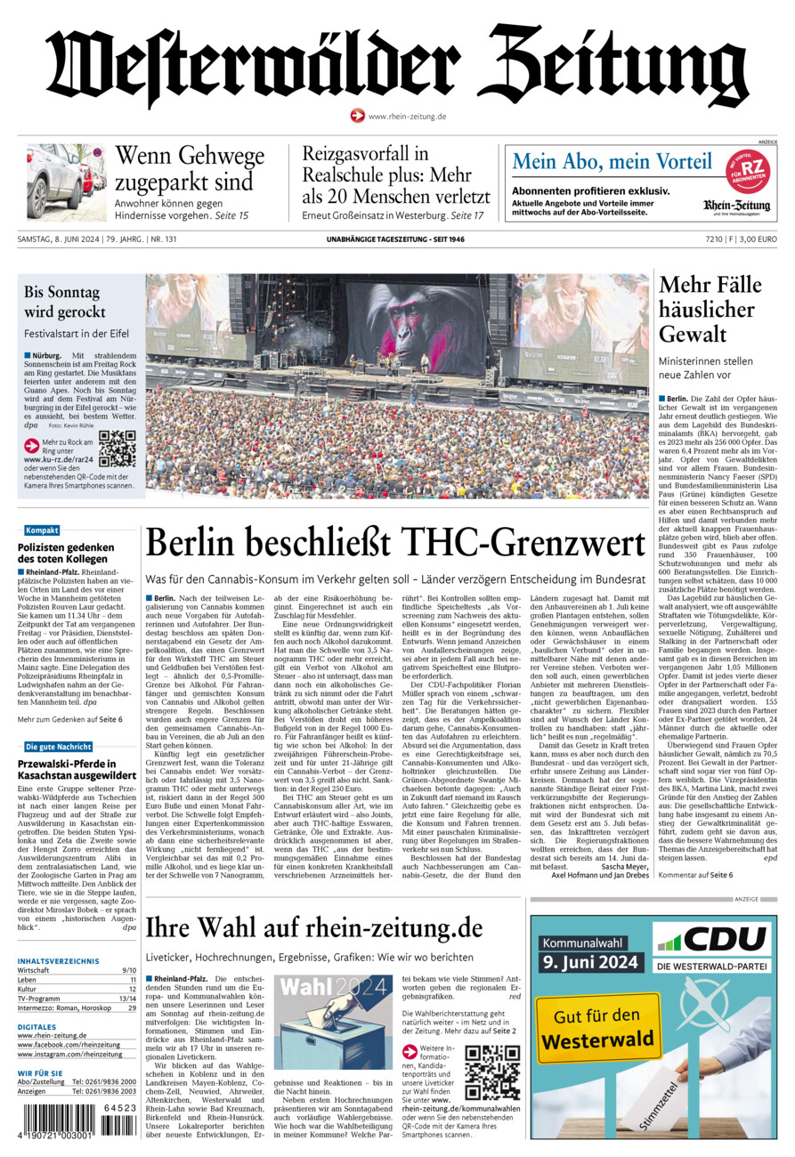 Westerwälder Zeitung vom Samstag, 08.06.2024