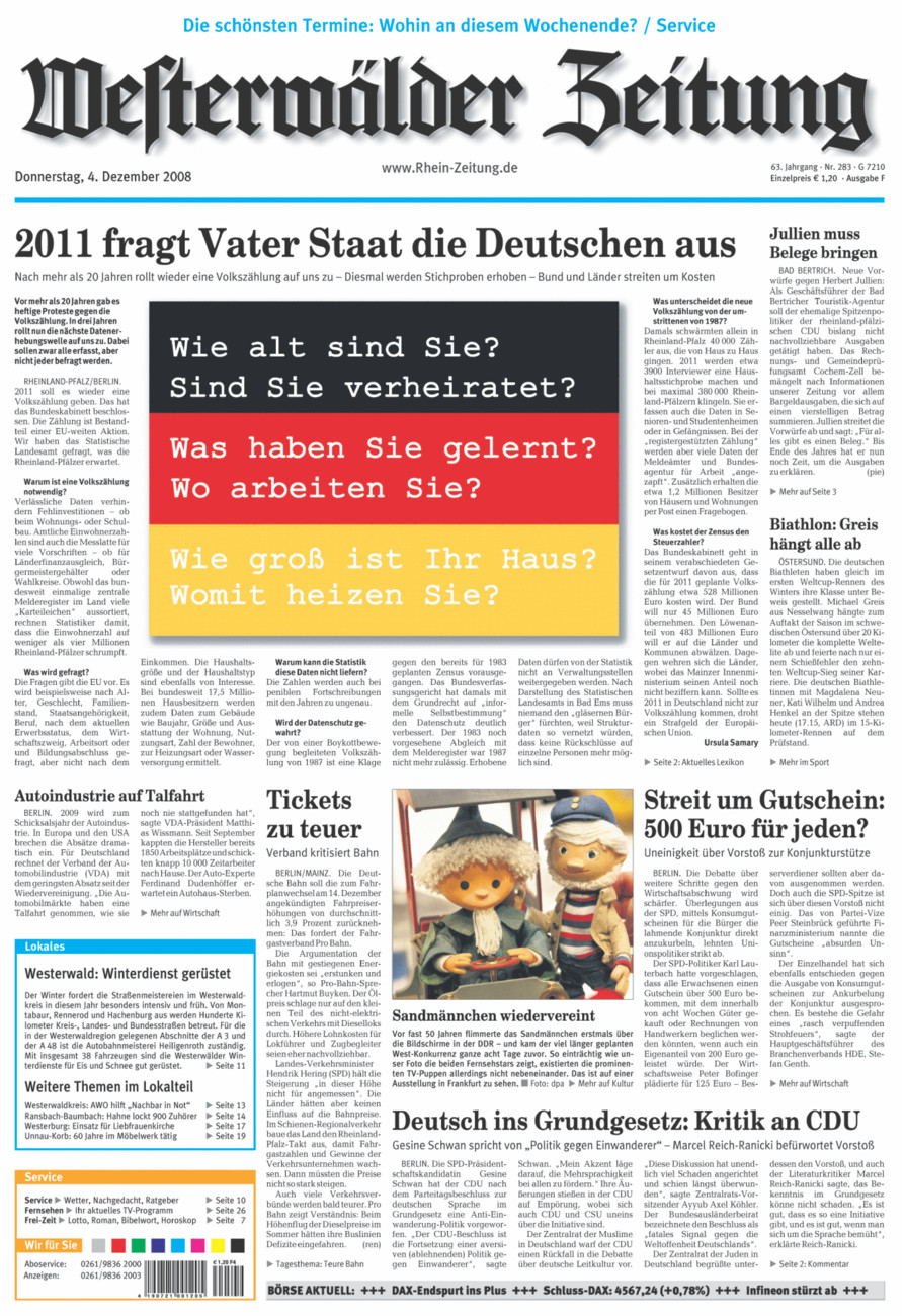Westerwälder Zeitung vom Donnerstag, 04.12.2008