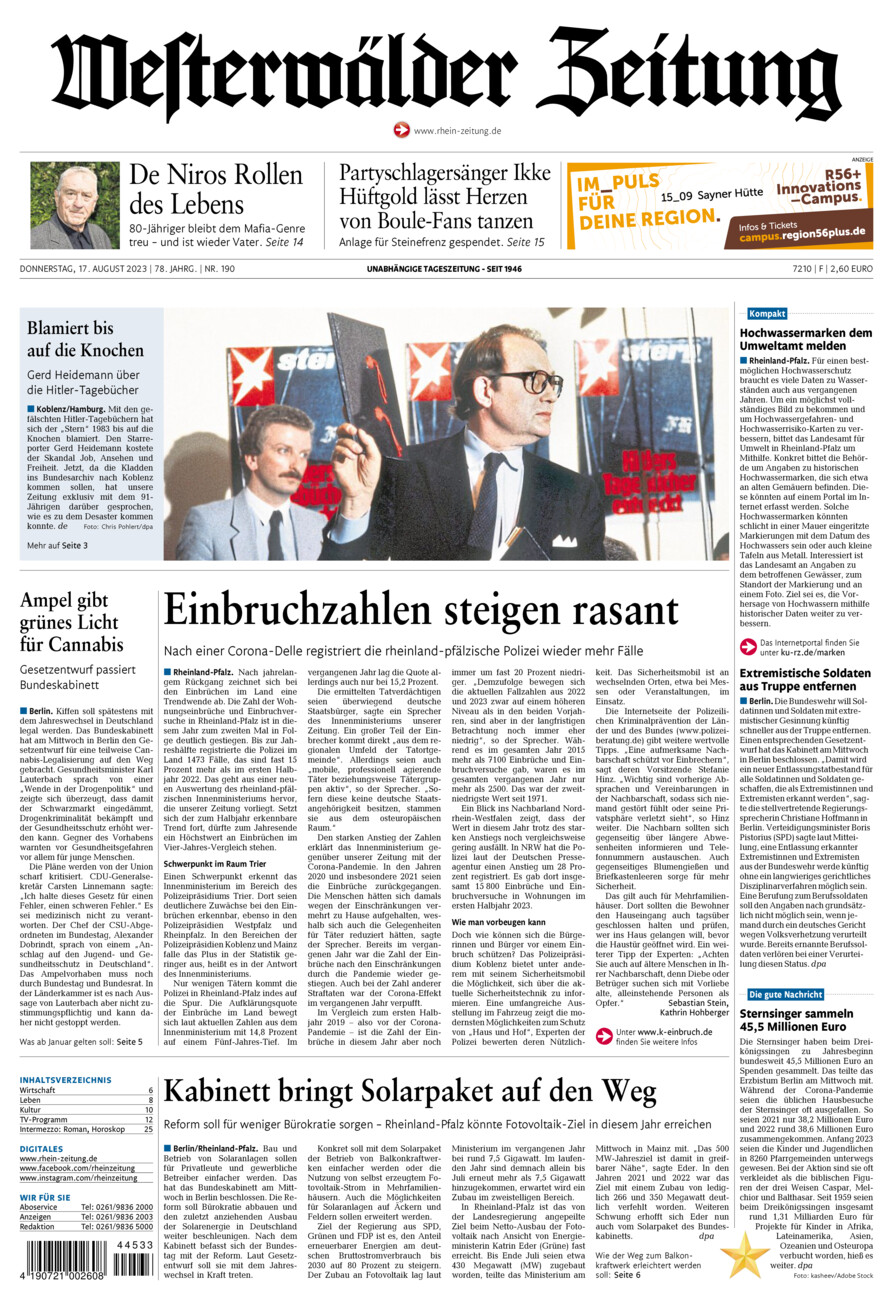 Westerwälder Zeitung vom Donnerstag, 17.08.2023