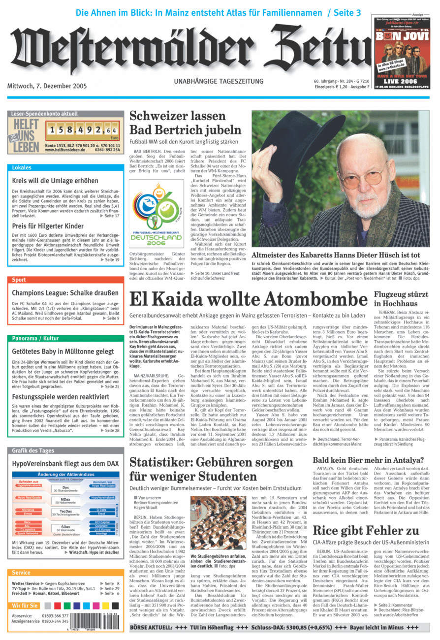 Westerwälder Zeitung vom Mittwoch, 07.12.2005