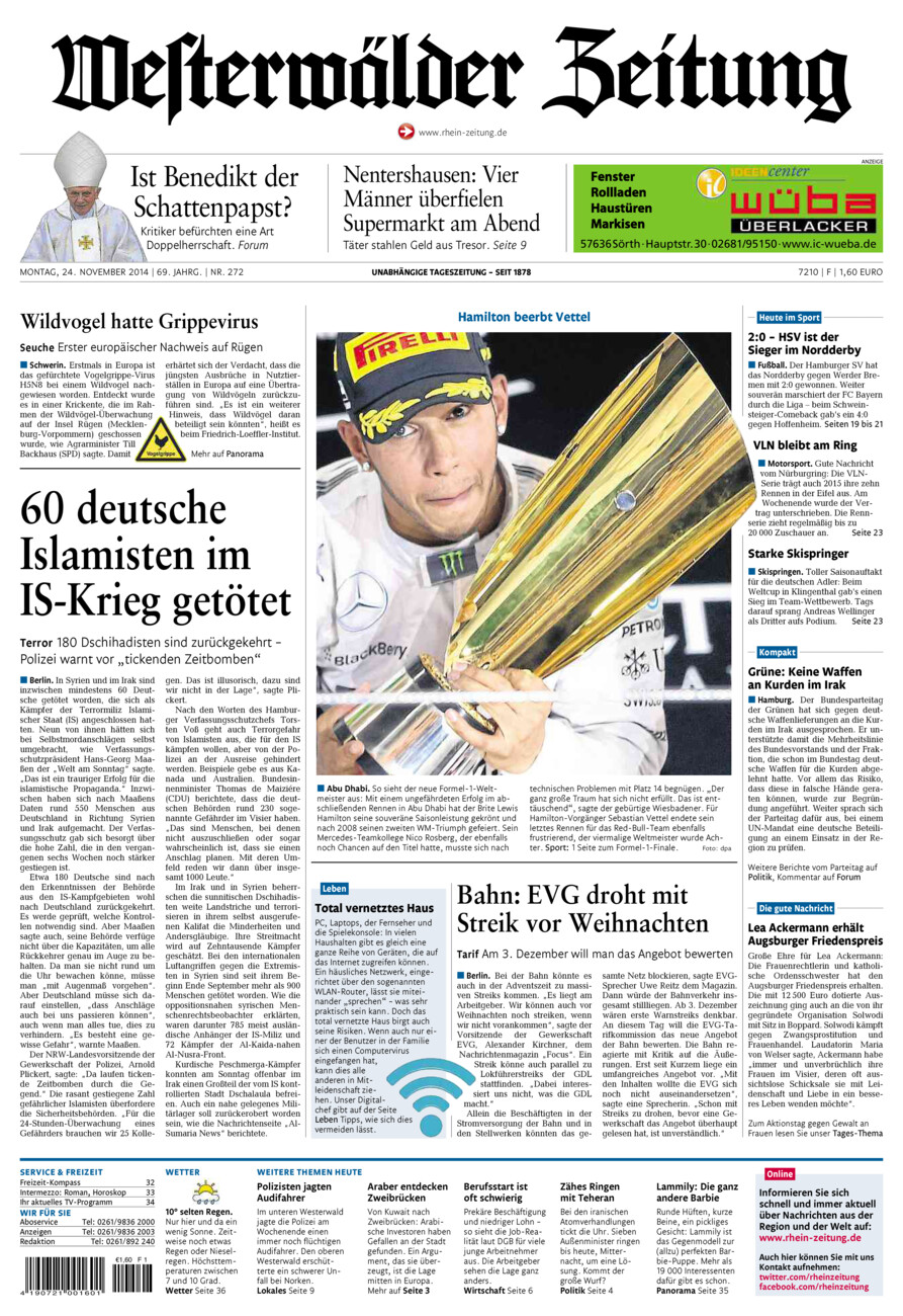 Westerwälder Zeitung vom Montag, 24.11.2014