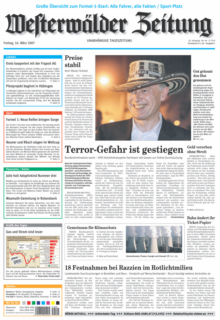Westerwälder Zeitung vom Freitag, 16.03.2007