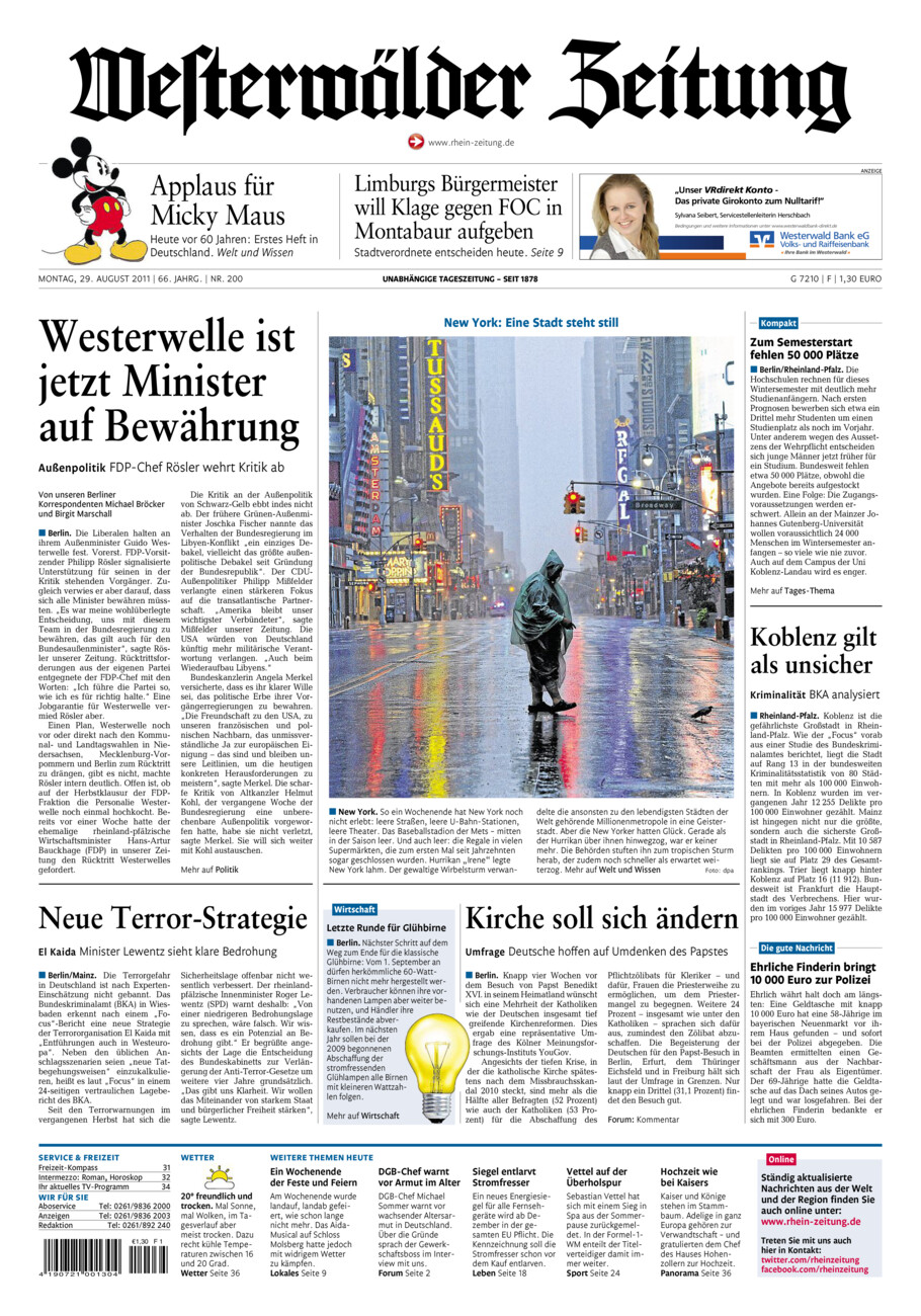 Westerwälder Zeitung vom Montag, 29.08.2011