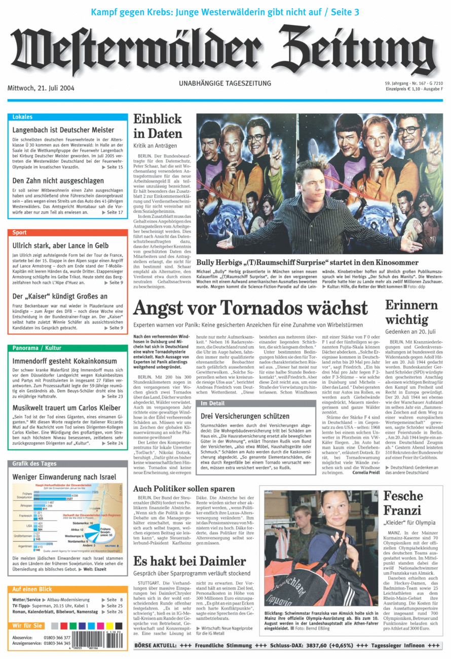 Westerwälder Zeitung vom Mittwoch, 21.07.2004