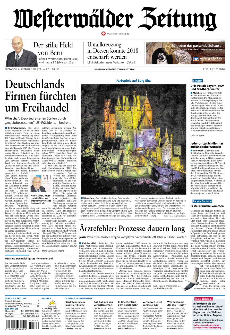 Westerwälder Zeitung vom Mittwoch, 08.02.2017