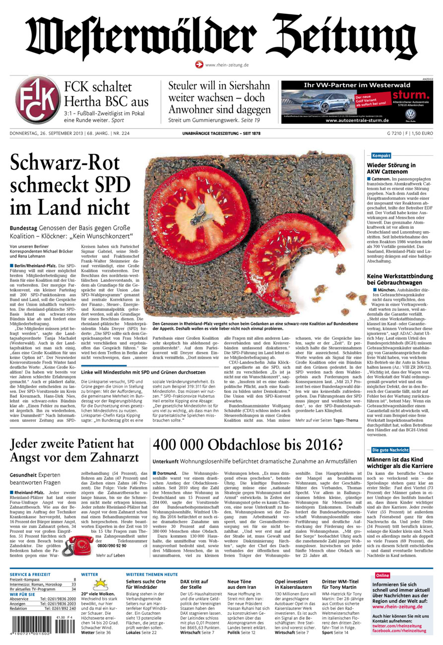 Westerwälder Zeitung vom Donnerstag, 26.09.2013