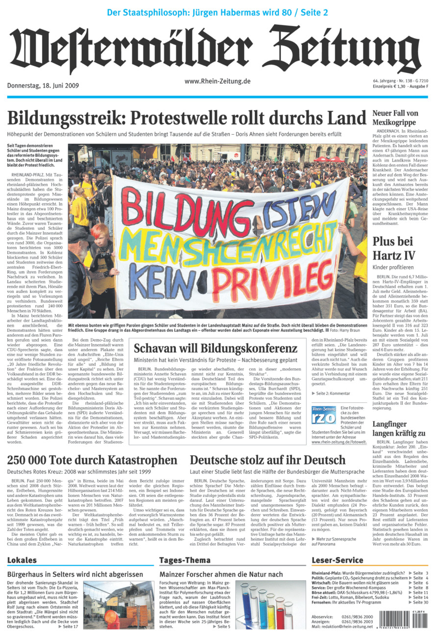 Westerwälder Zeitung vom Donnerstag, 18.06.2009