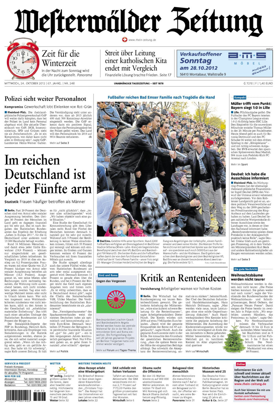 Westerwälder Zeitung vom Mittwoch, 24.10.2012