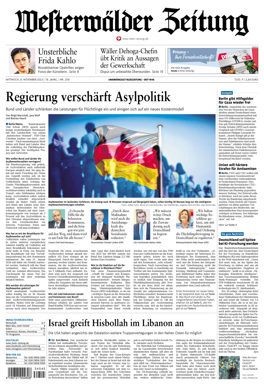 Westerwälder Zeitung vom Mittwoch, 08.11.2023
