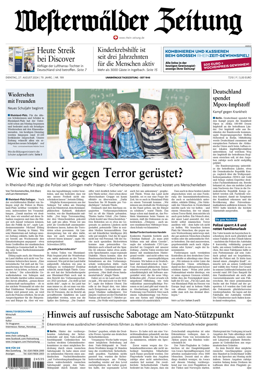 Westerwälder Zeitung vom Dienstag, 27.08.2024