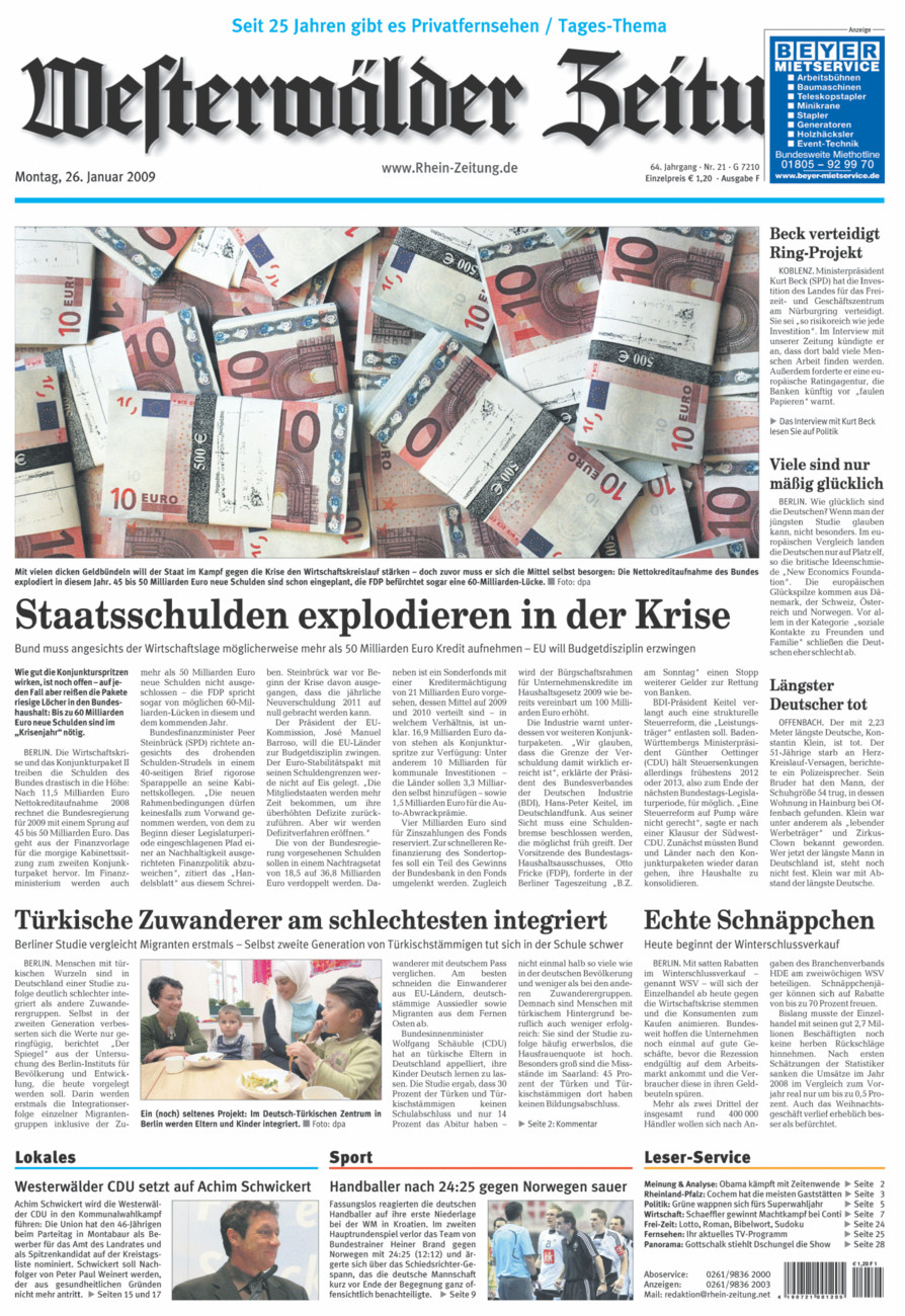 Westerwälder Zeitung vom Montag, 26.01.2009