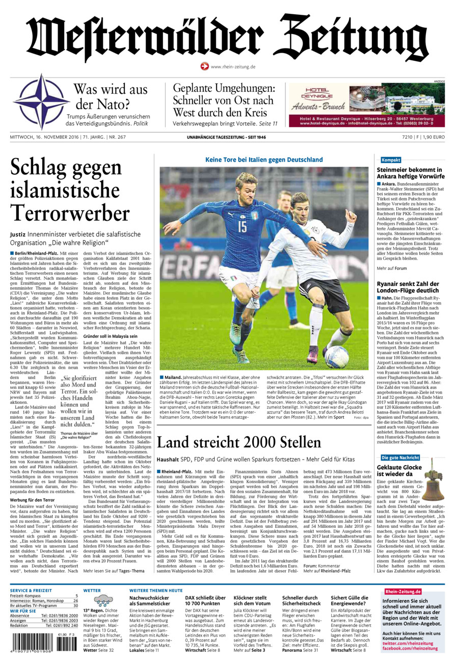 Westerwälder Zeitung vom Mittwoch, 16.11.2016