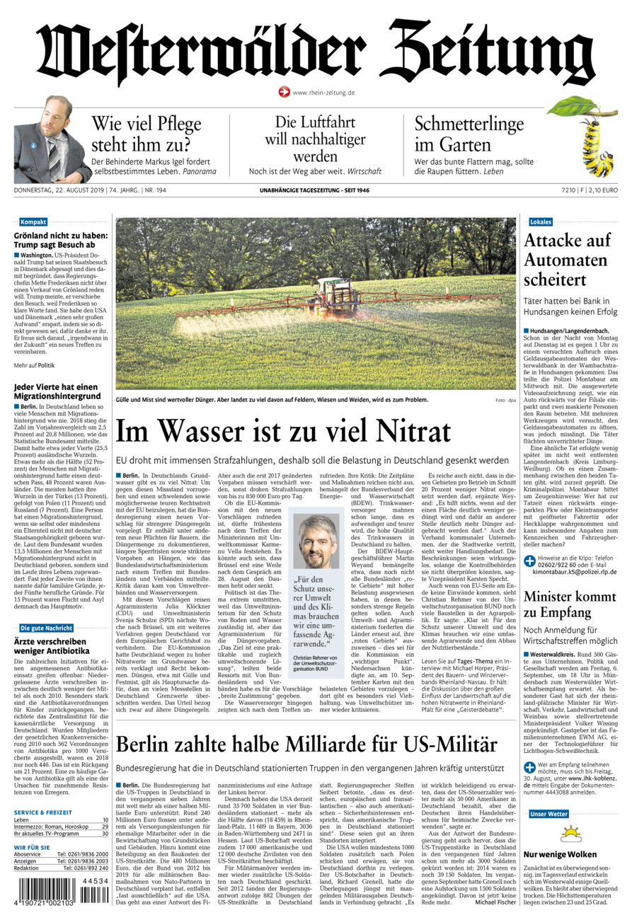 Westerwälder Zeitung vom Donnerstag, 22.08.2019