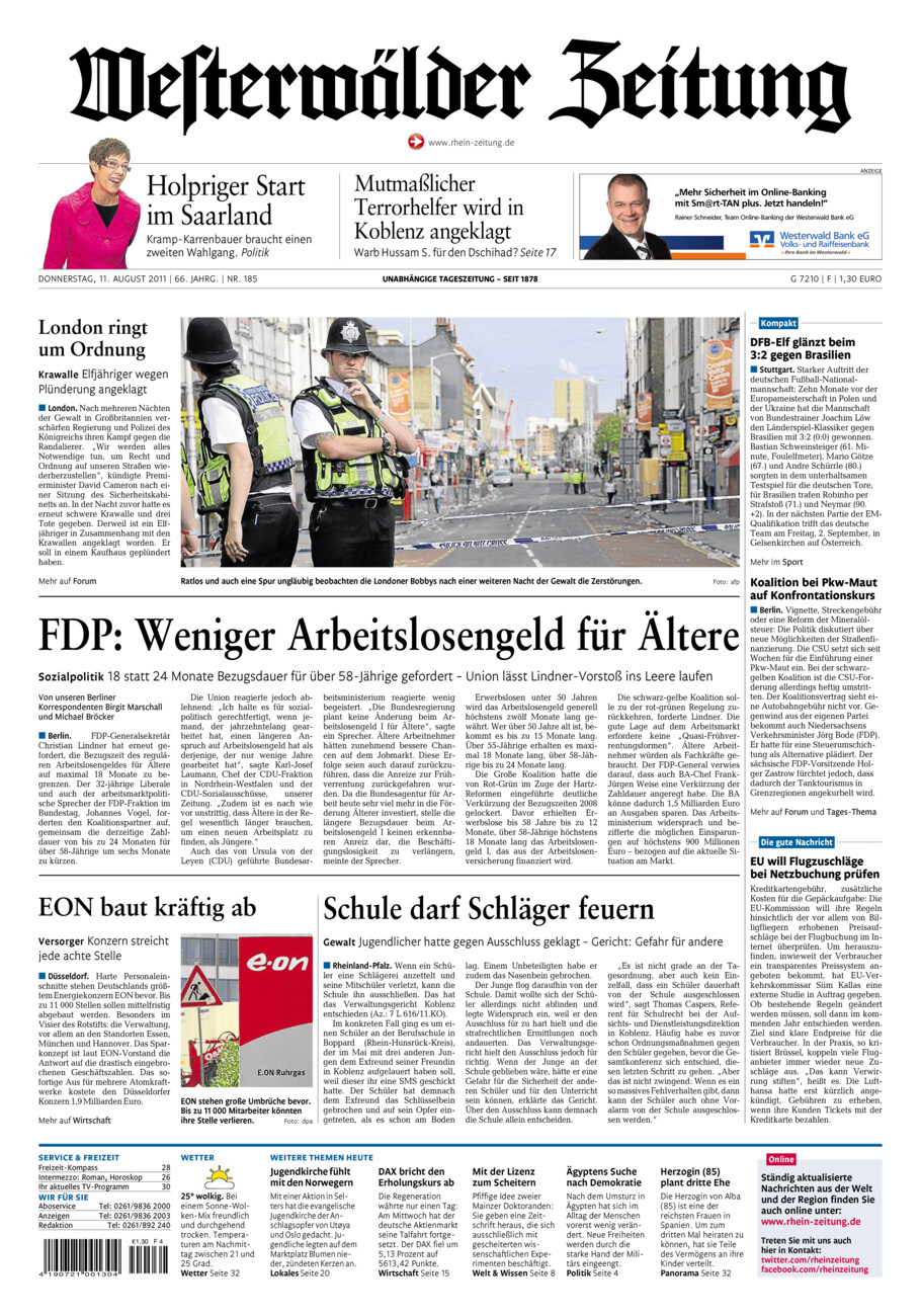 Westerwälder Zeitung vom Donnerstag, 11.08.2011