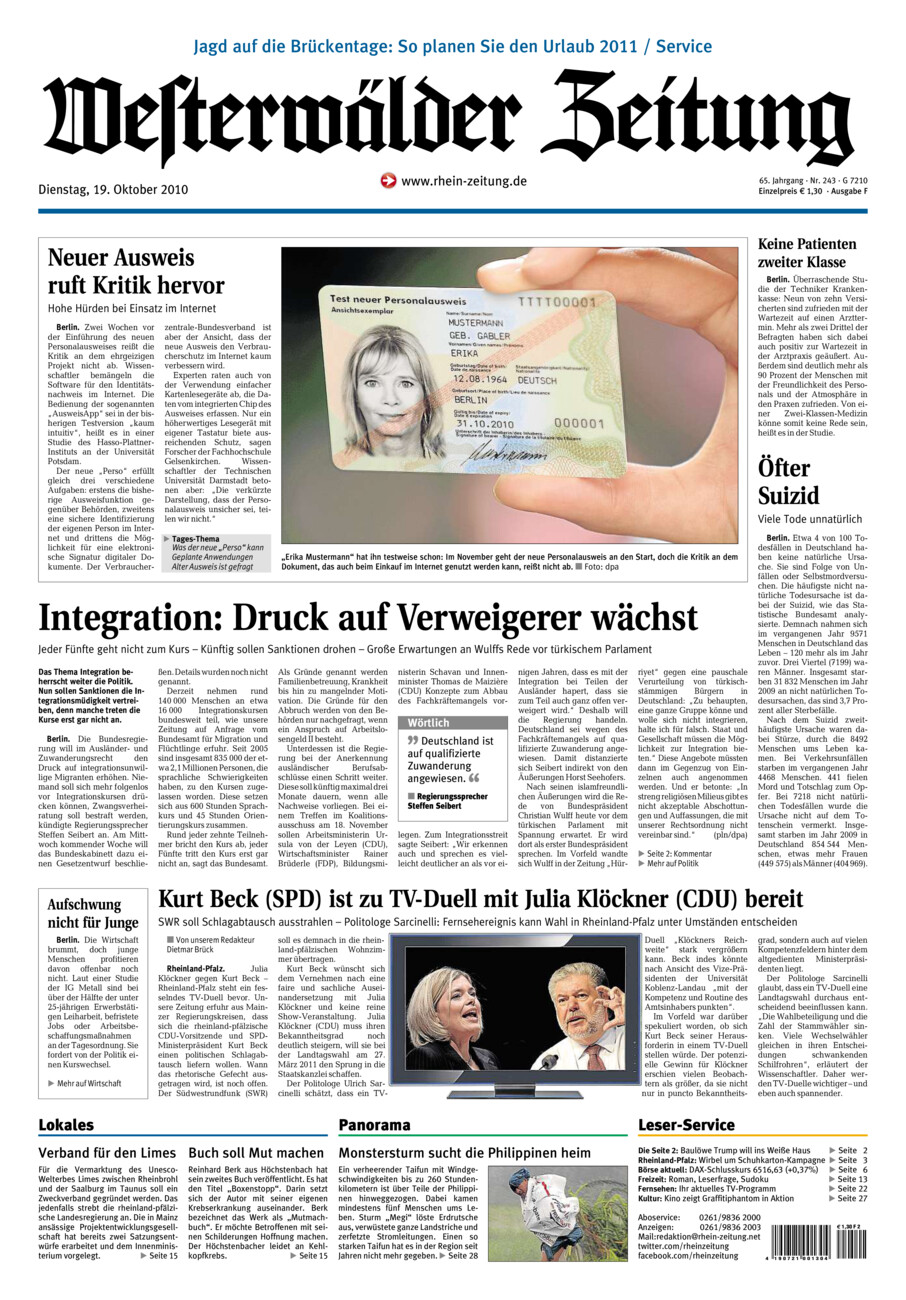 Westerwälder Zeitung vom Dienstag, 19.10.2010