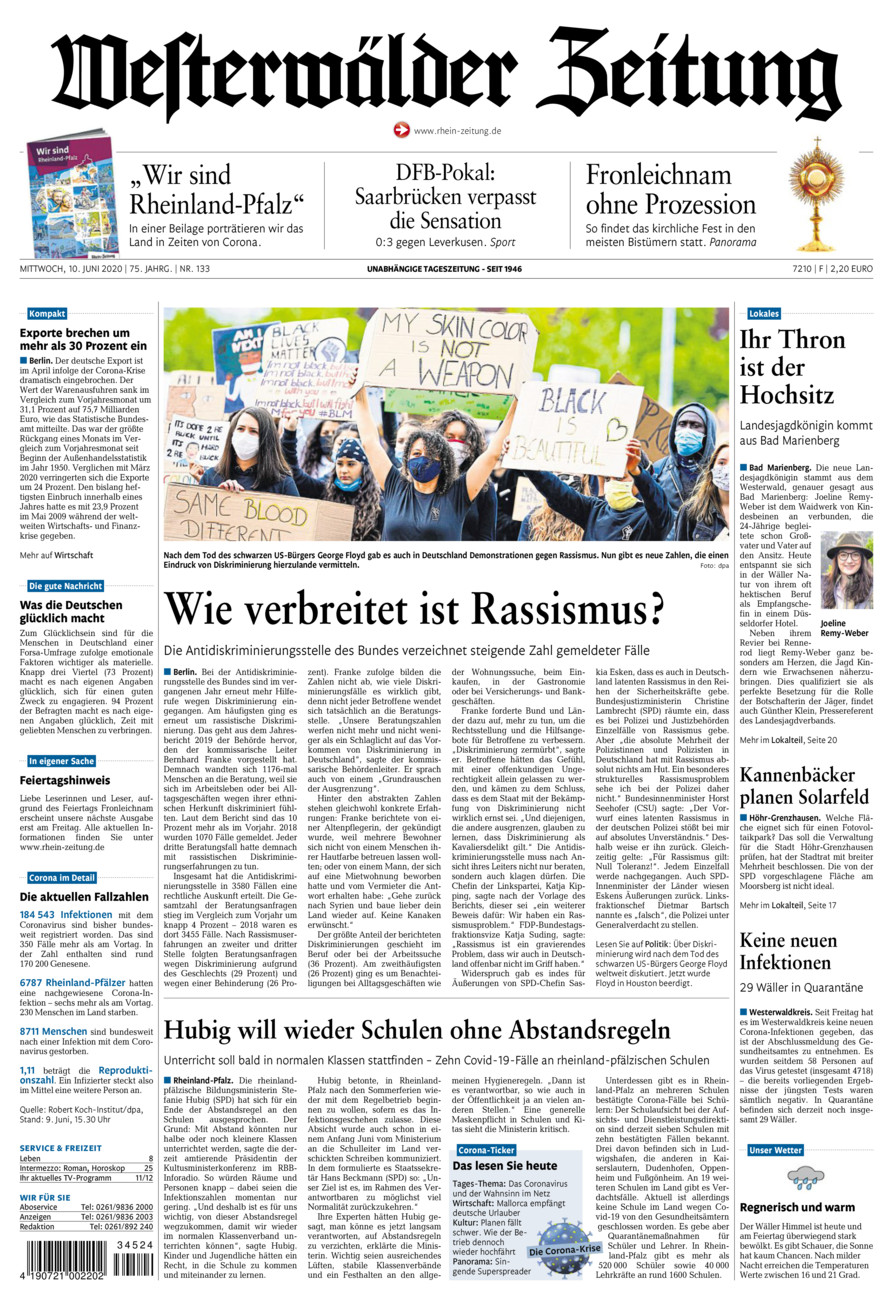 Westerwälder Zeitung vom Mittwoch, 10.06.2020