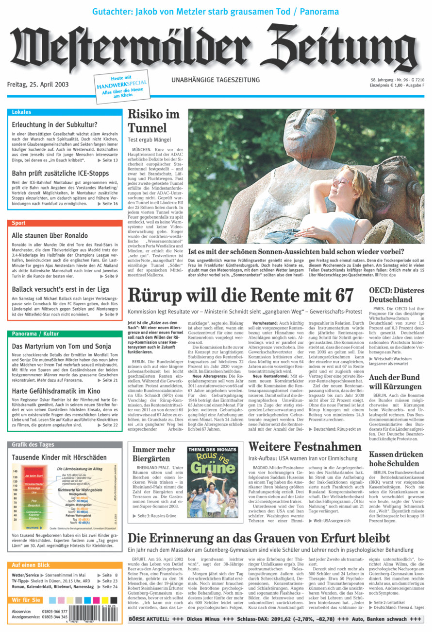 Westerwälder Zeitung vom Freitag, 25.04.2003