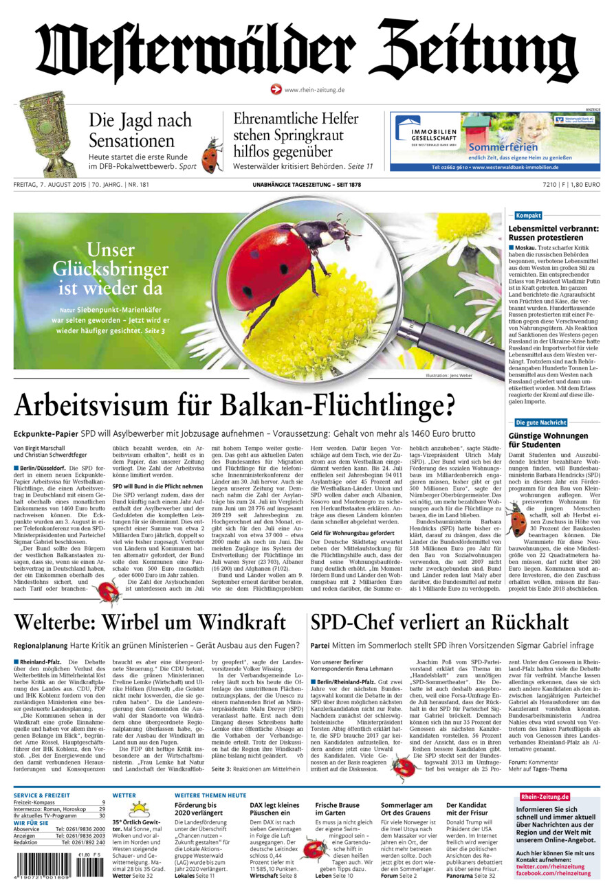 Westerwälder Zeitung vom Freitag, 07.08.2015