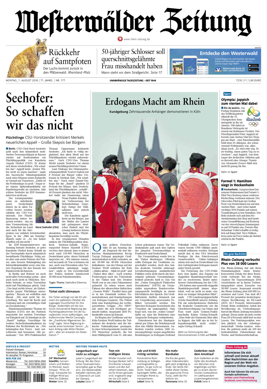 Westerwälder Zeitung vom Montag, 01.08.2016