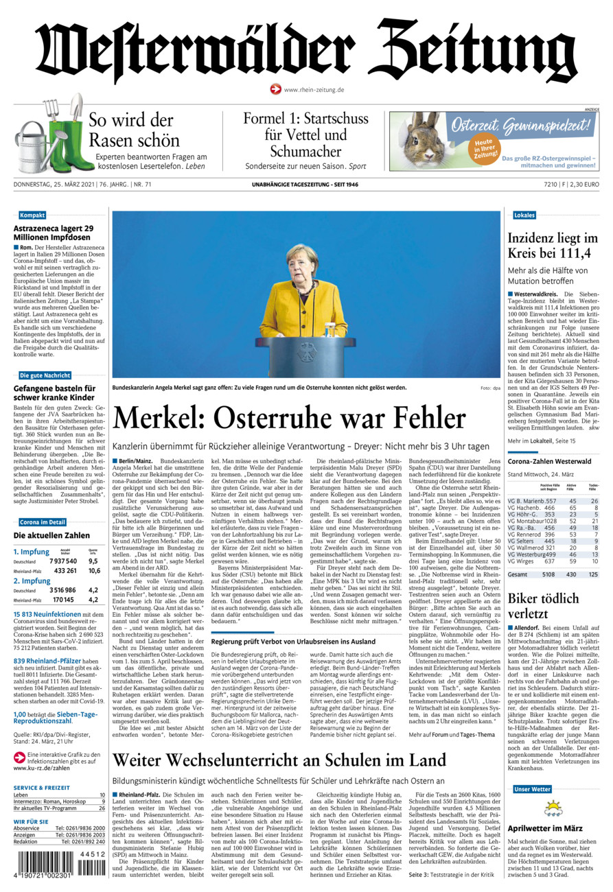 Westerwälder Zeitung vom Donnerstag, 25.03.2021