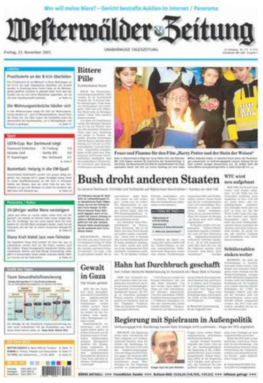 Westerwälder Zeitung vom Freitag, 23.11.2001