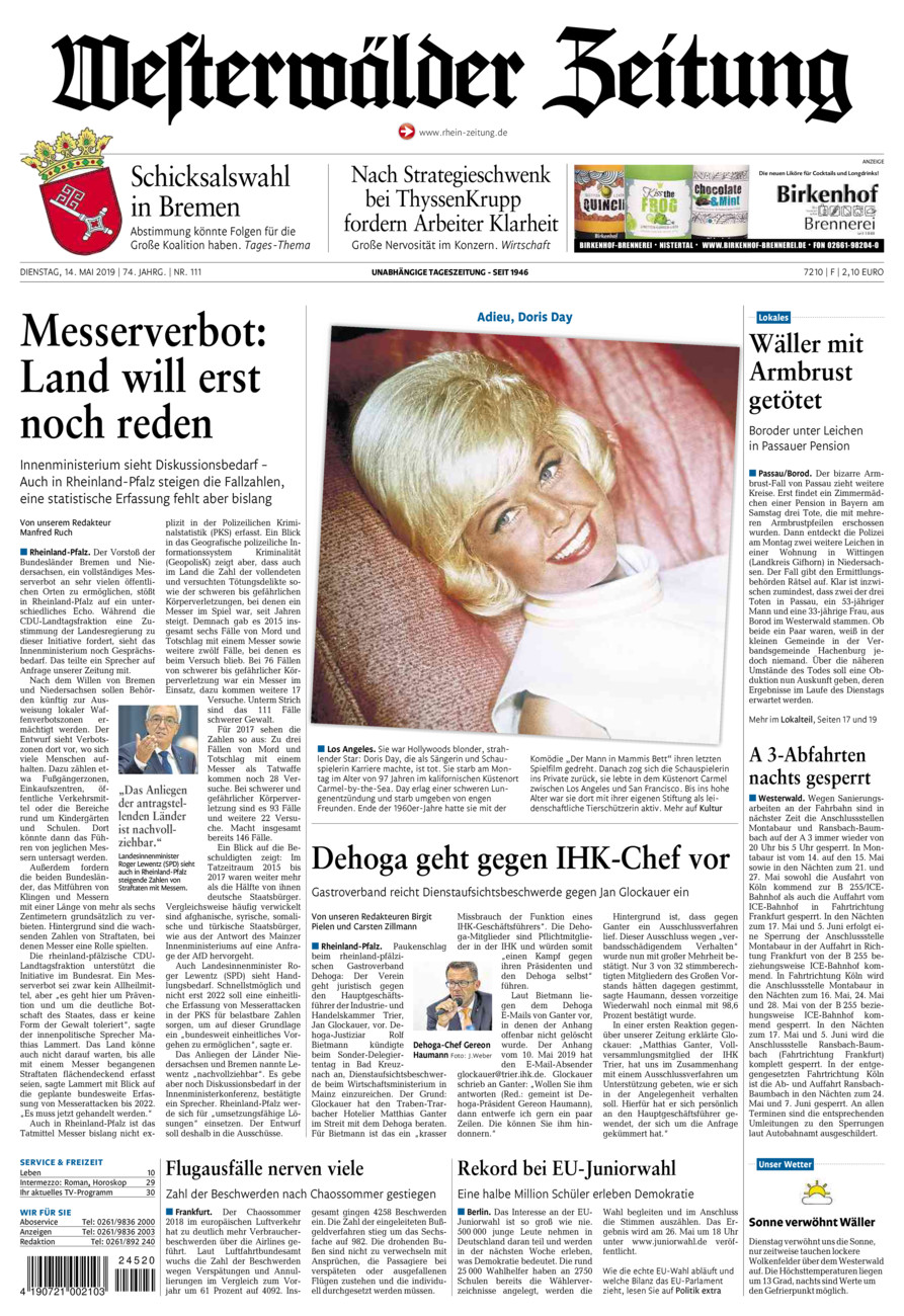 Westerwälder Zeitung vom Dienstag, 14.05.2019