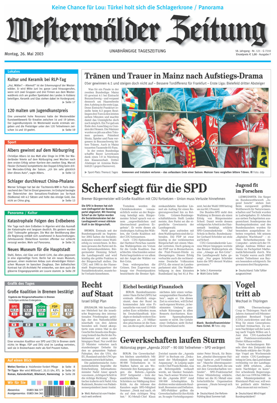 Westerwälder Zeitung vom Montag, 26.05.2003