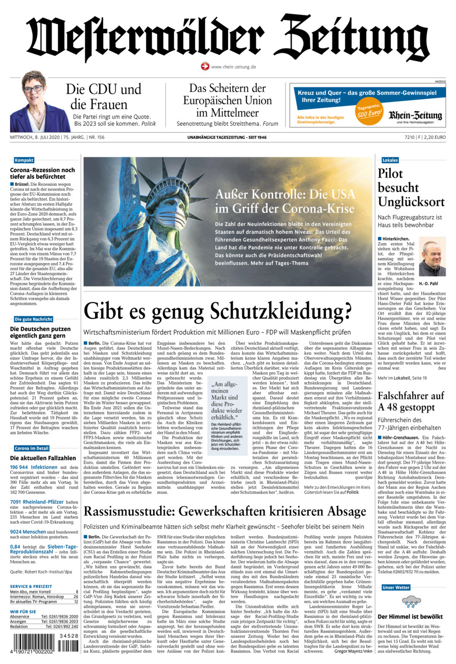 Westerwälder Zeitung vom Mittwoch, 08.07.2020