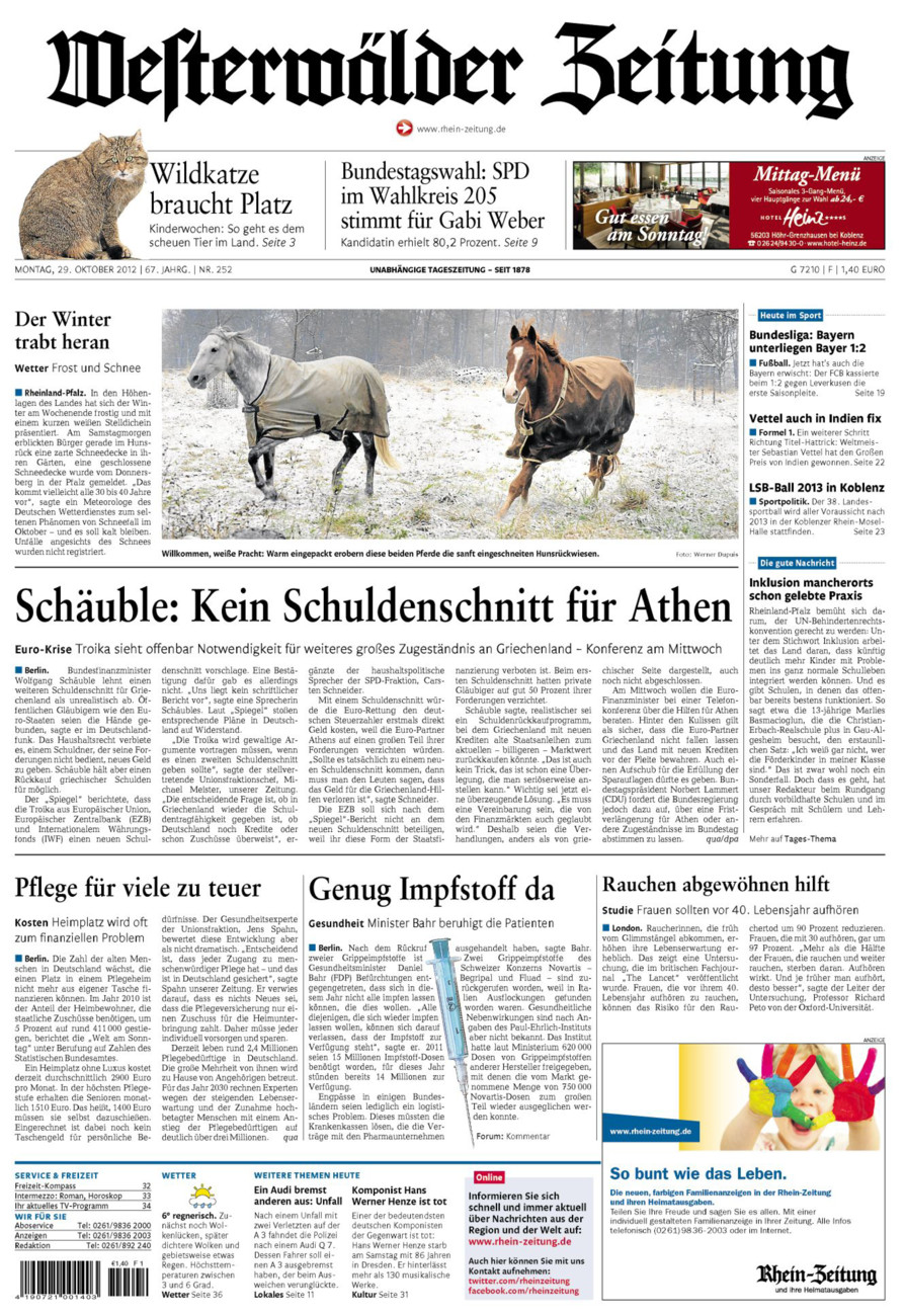 Westerwälder Zeitung vom Montag, 29.10.2012
