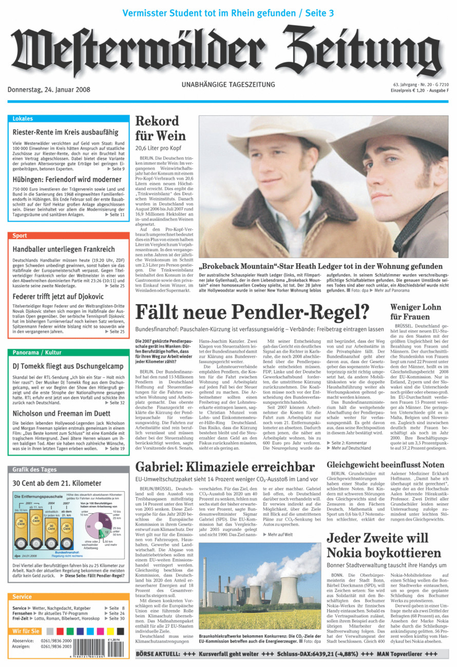 Westerwälder Zeitung vom Donnerstag, 24.01.2008