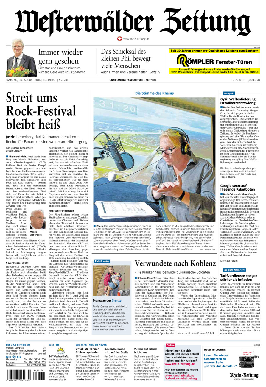 Westerwälder Zeitung vom Samstag, 30.08.2014