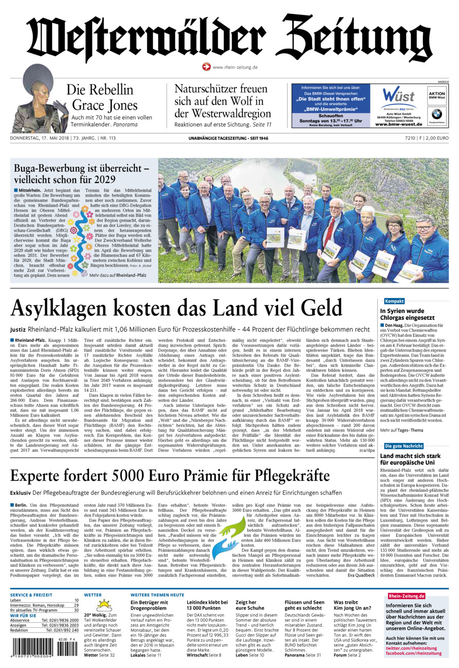 Westerwälder Zeitung vom Donnerstag, 17.05.2018