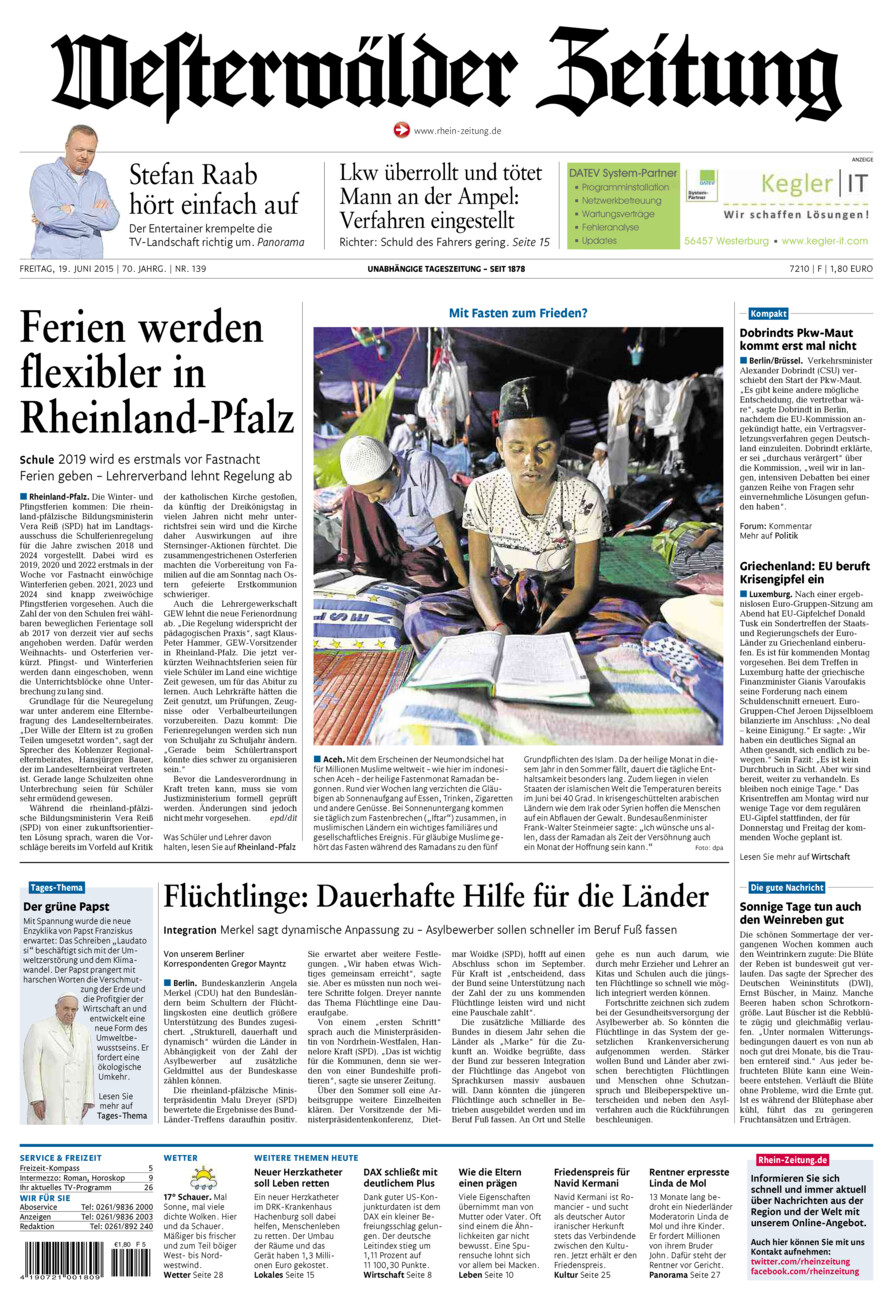 Westerwälder Zeitung vom Freitag, 19.06.2015