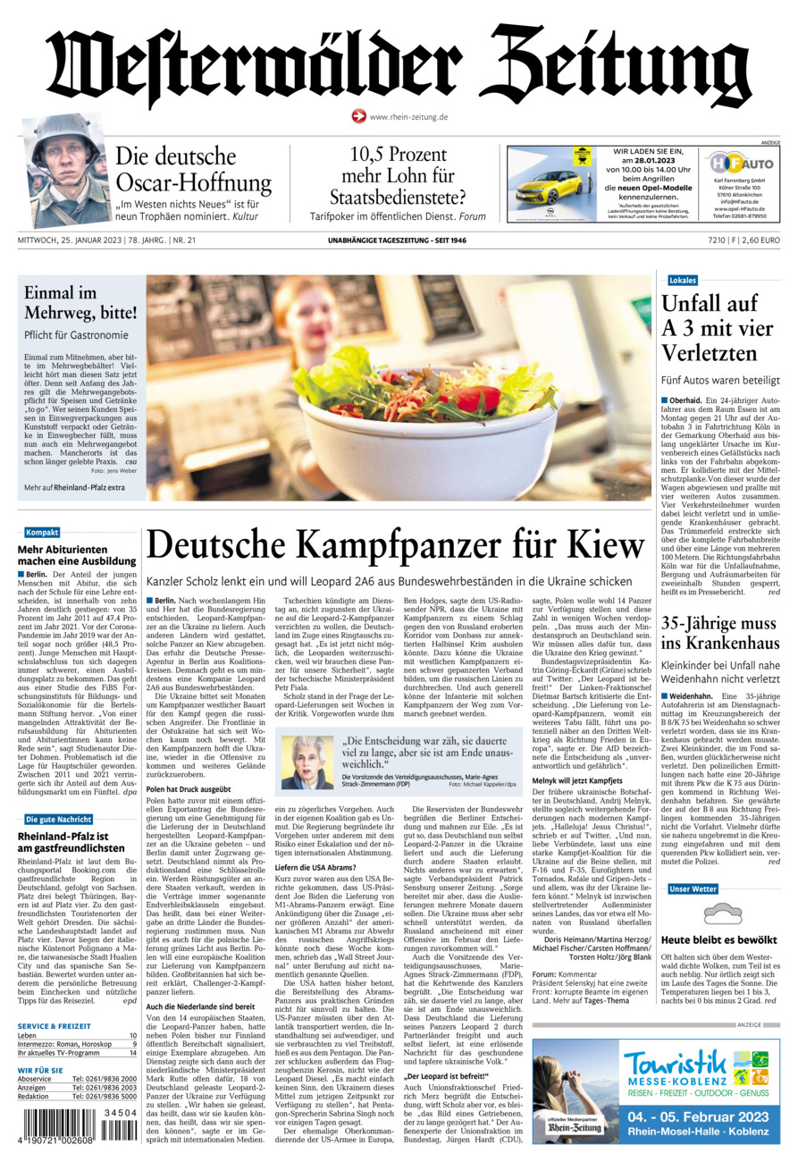 Westerwälder Zeitung vom Mittwoch, 25.01.2023