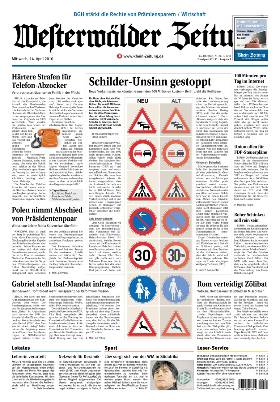 Westerwälder Zeitung vom Mittwoch, 14.04.2010