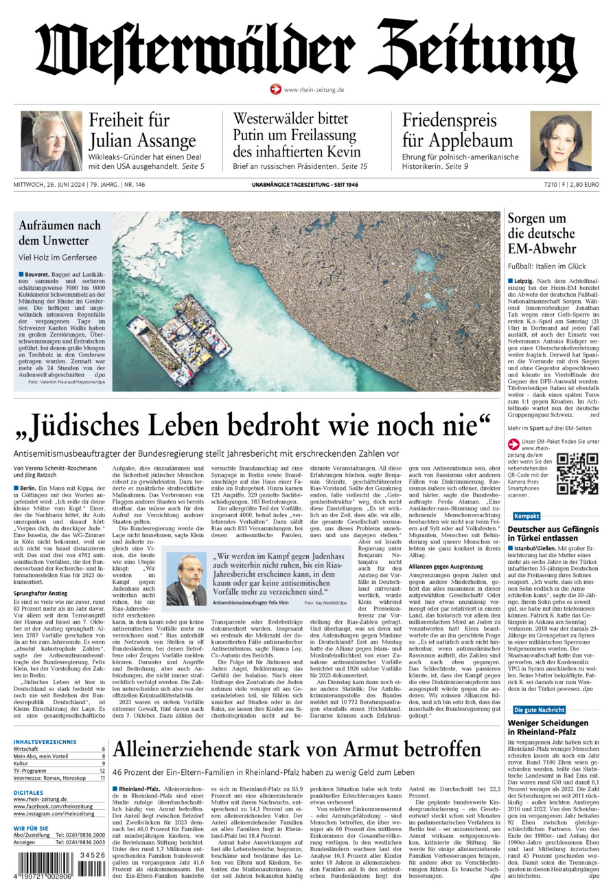 Westerwälder Zeitung vom Mittwoch, 26.06.2024