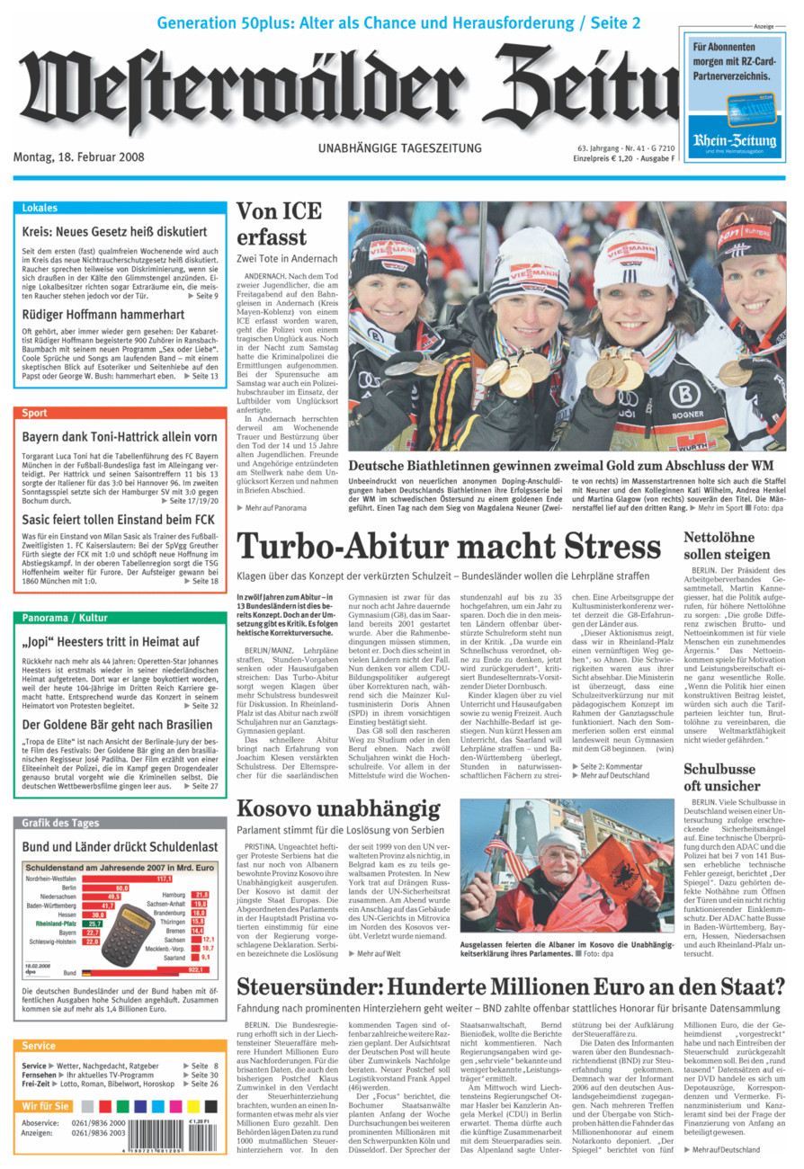 Westerwälder Zeitung vom Montag, 18.02.2008