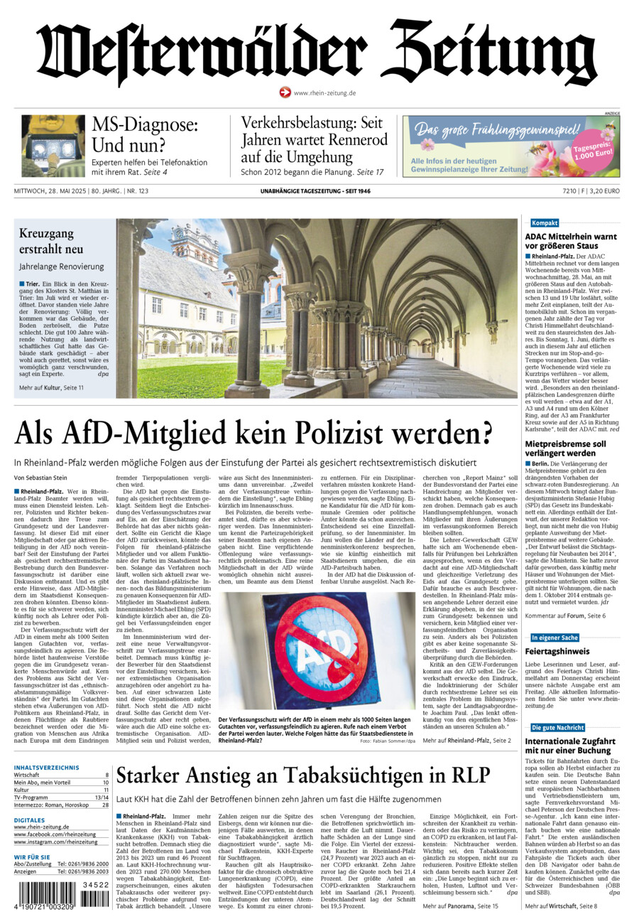 Westerwälder Zeitung vom Mittwoch, 28.05.2025