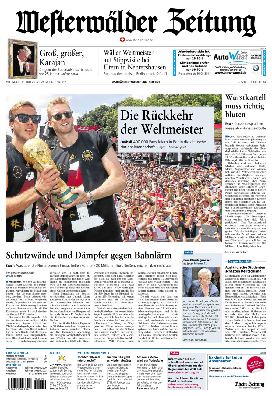 Westerwälder Zeitung vom Mittwoch, 16.07.2014