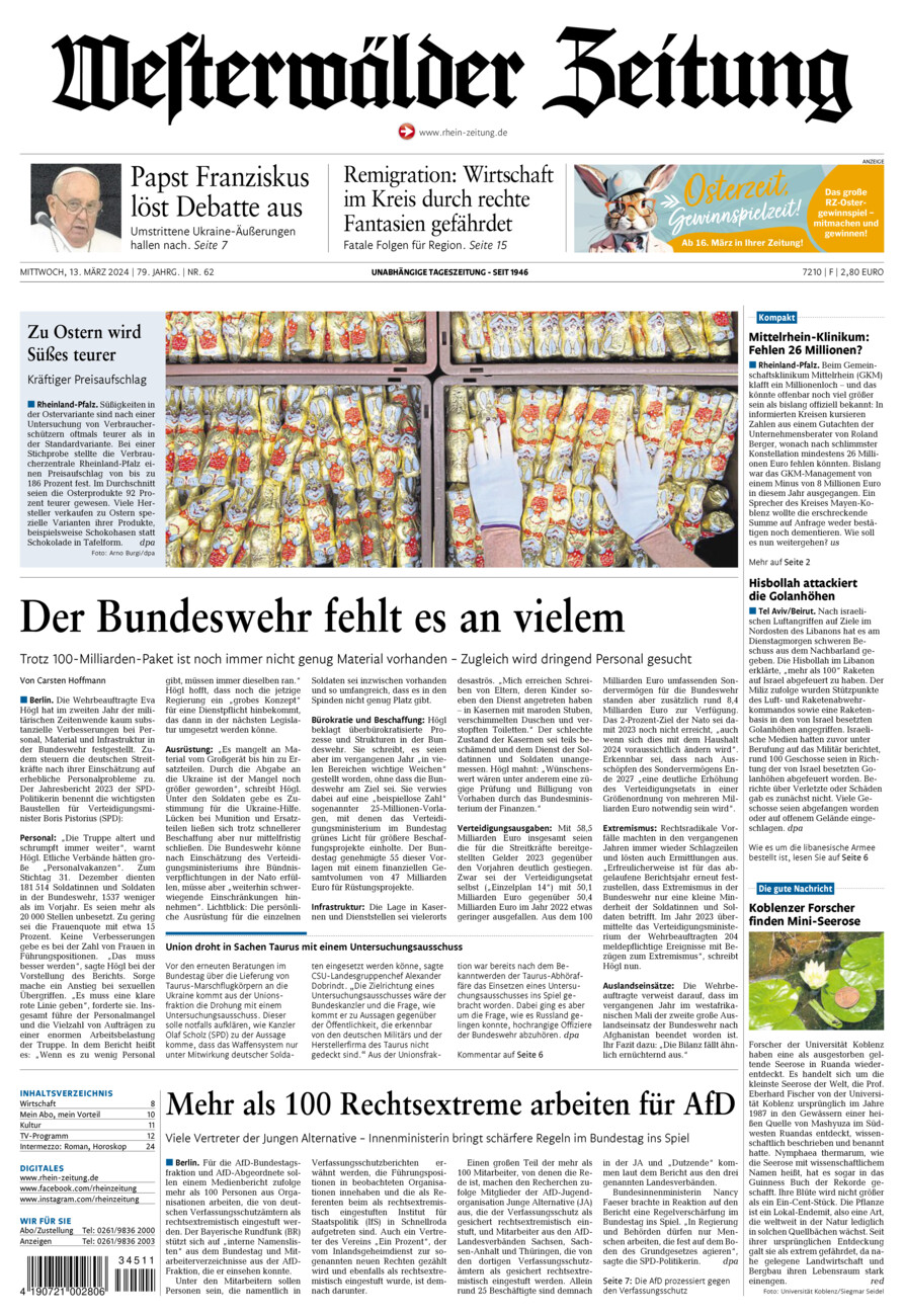 Westerwälder Zeitung vom Mittwoch, 13.03.2024