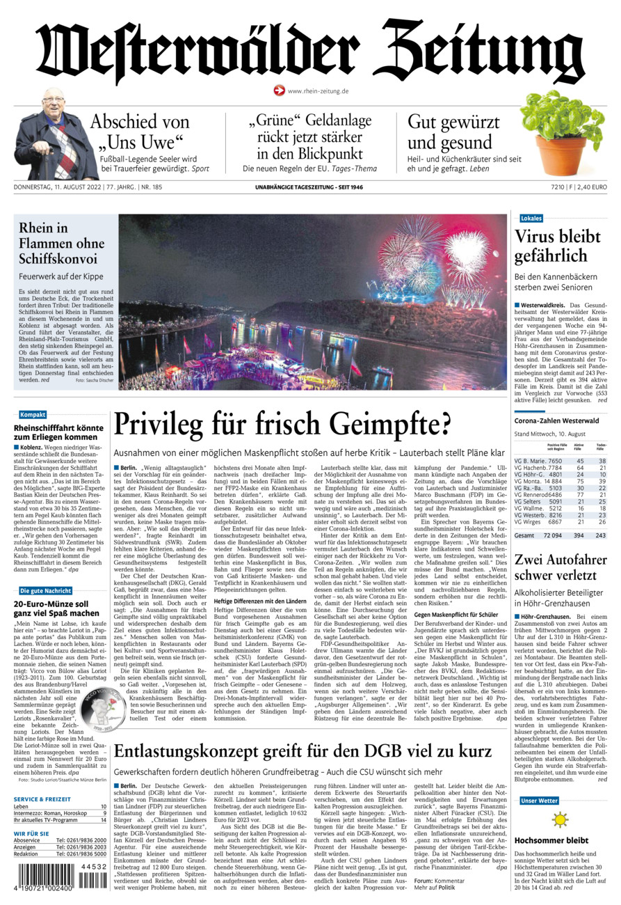 Westerwälder Zeitung vom Donnerstag, 11.08.2022