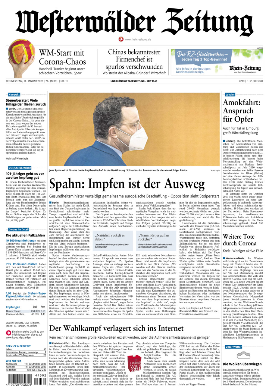 Westerwälder Zeitung vom Donnerstag, 14.01.2021