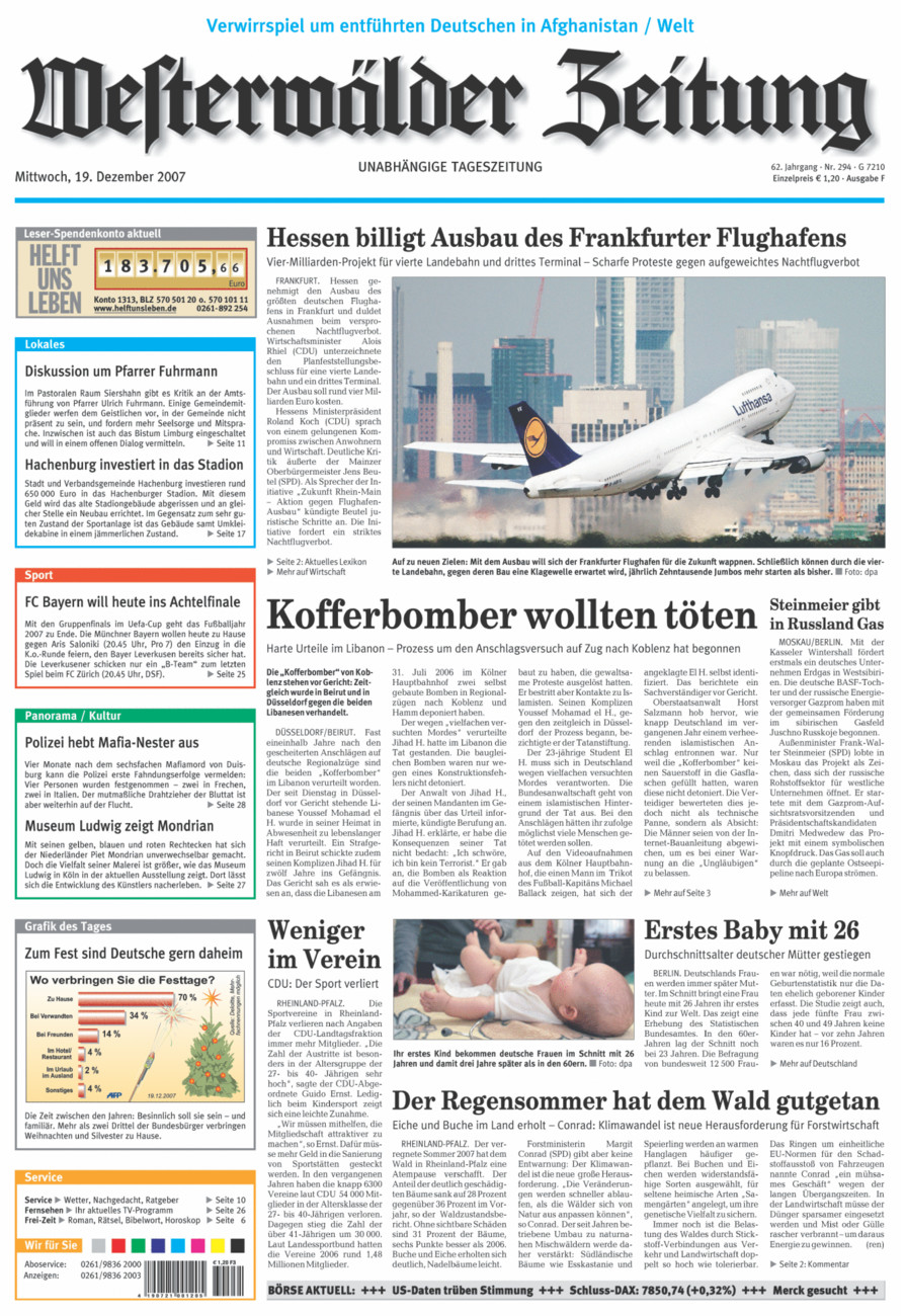 Westerwälder Zeitung vom Mittwoch, 19.12.2007